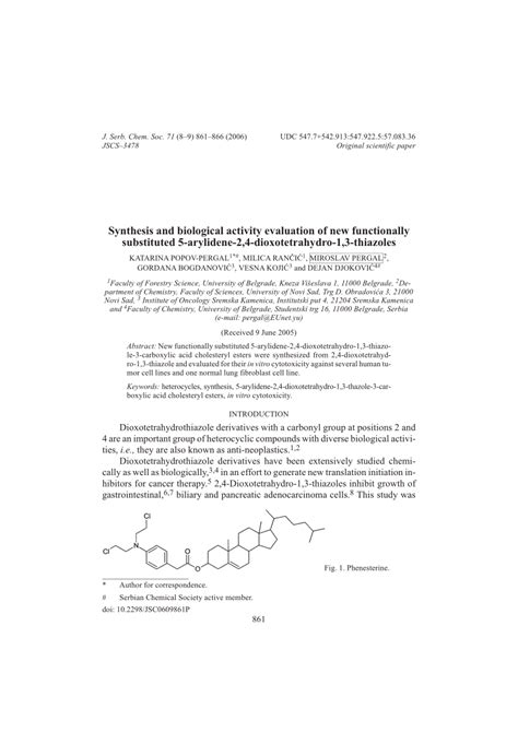 Pdf Synthesis And Biological Activity Evaluation Of New Functionally Substituted 5 Arylidene 2