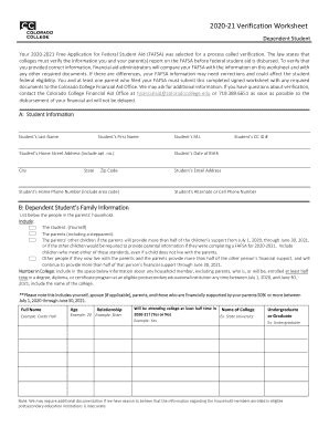 Fillable Online Dependent Verification Worksheet Fax Email