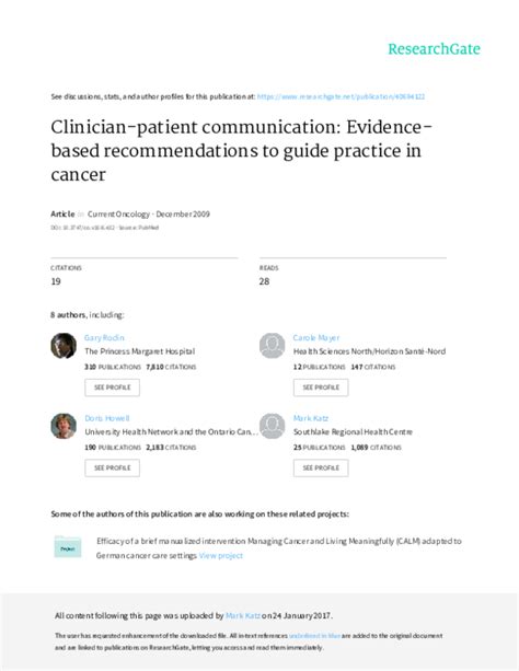 Pdf Clinician Patient Communication Evidence Based Recommendations