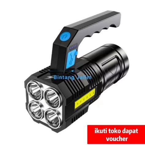 Jual Senter LED Cas Super Terang Jarak Jauh COB 4 Mode Emergency USB