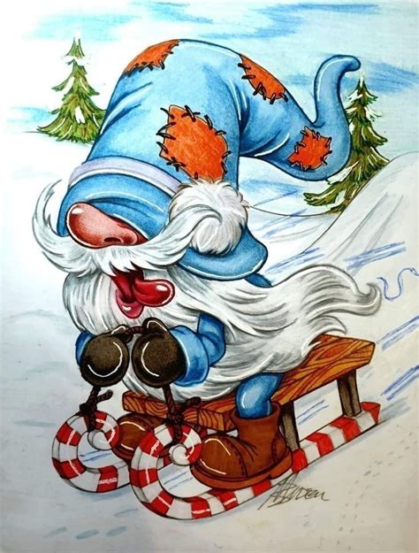 A Drawing Of A Santa Clause Riding A Sled