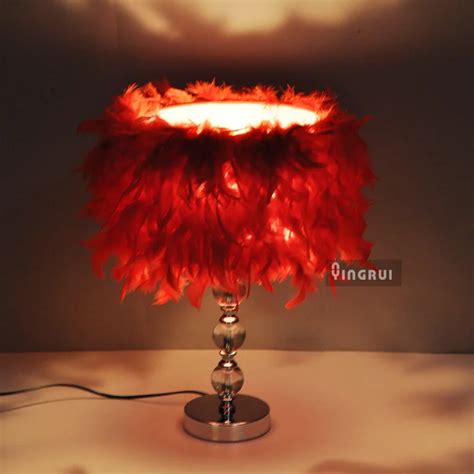 18 Sexy Red Feather Bedroom Beside Table Light Modern Crystal Chrome Living Room Table Lamp In