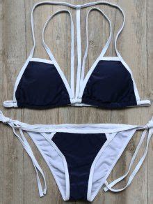 20 OFF 2021 String Color Block Strappy Bikini Set In DEEP BLUE ZAFUL