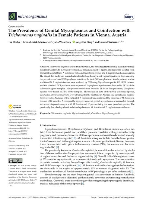 Pdf The Prevalence Of Genital Mycoplasmas And Coinfection With Trichomonas Vaginalis In Female