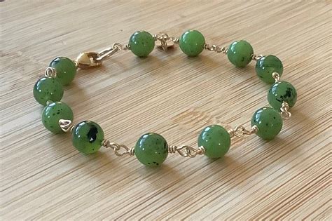 Nephrite Jade And Gold Filled Bracelet Jade Jewelry Gold Etsy Jade