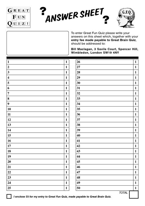 Trivia Blank Answer Sheets Quiz Trivia Rounds