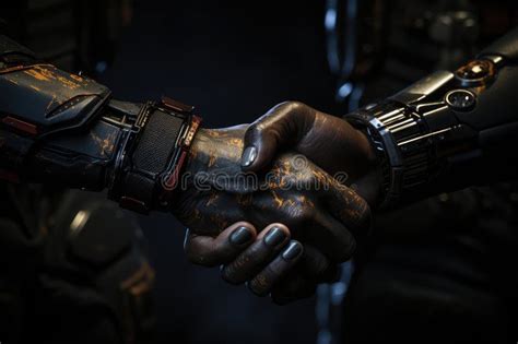 Futuristic Handshake Between Human And Robot Symbolizing Trust And