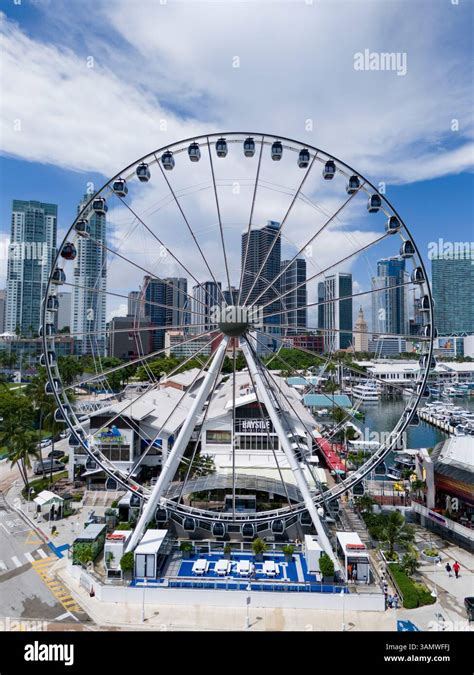 Aerial View Of Vibrant Miami Skyline With Ferris Wheel And Bustling Downtown Miami United