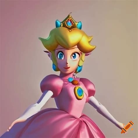 Princess Peach And Link Posing Together In Pink Ballgown In The Palace