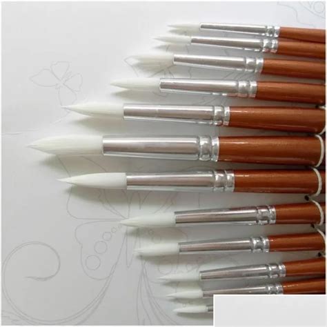 Round Shape Nylon Hair Wooden Handle Paint Brush Set Tool For Art