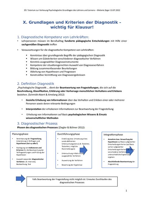 Diagnostik Notizen X Grundlagen Und Kriterien Der Diagnostik