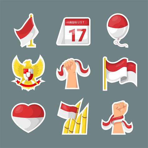 Indonesia Independence Day Sticker Collection Vector Art At