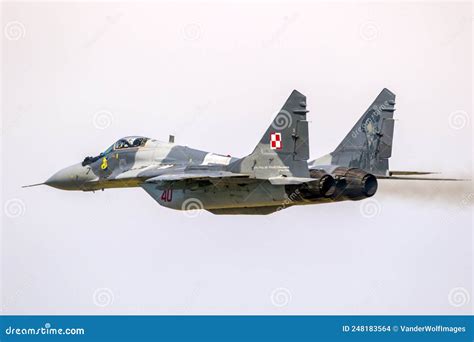 Polish Air Force Mig Fulcrum Fighter Jet In Flight Over Florennes