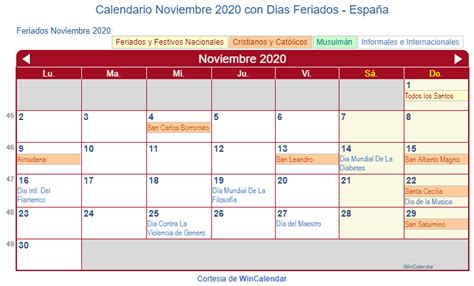 Calendario Noviembre 2020 Para Imprimir España