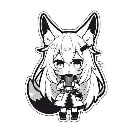 Adorable Kawaii Ilustrado Chibi Anime Fox Girl Vector Art Sticker Con