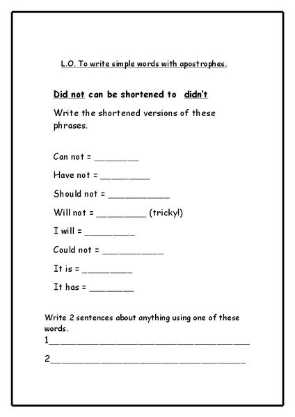 Grade 4 Apostrophe Worksheets