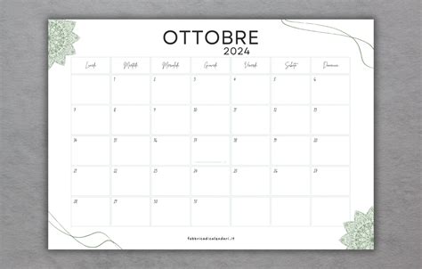 Calendario Ottobre Da Stampare