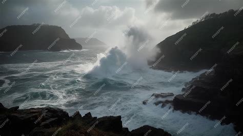 Premium Photo A Typhoon Approaches The Coastline Bringing With It