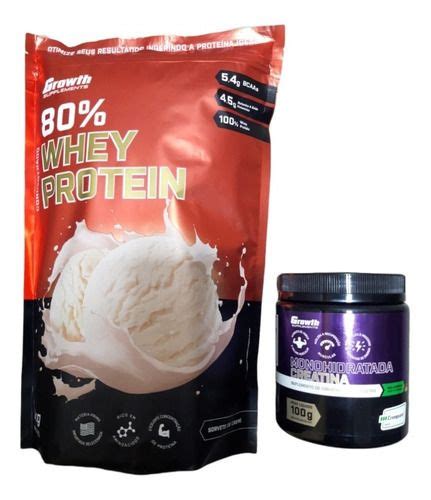 Whey Protein Concentrado 80 1kg E Creatina 100g Growth Creatina