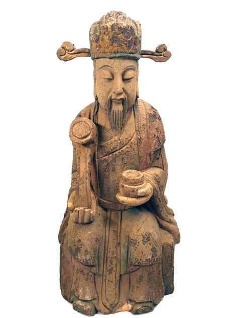 Statue Chinoise En Bois Grand Sage Bouddhiste