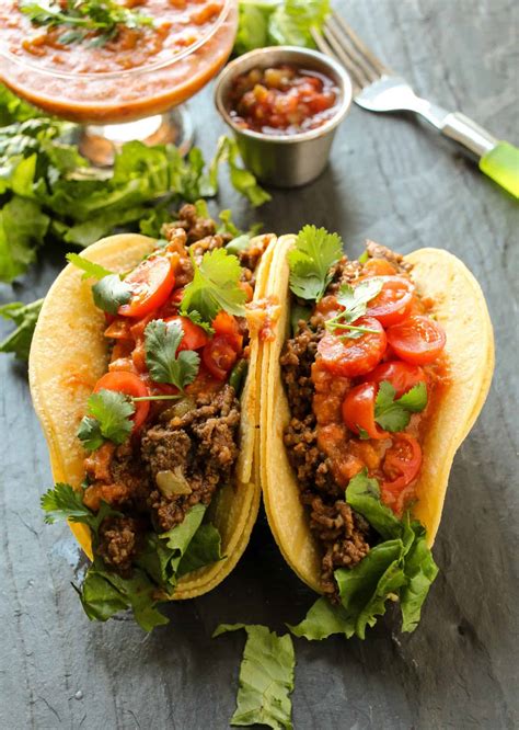 Ground Beef Tacos with Loaded Refried Bean Sauce - Layers of Happiness