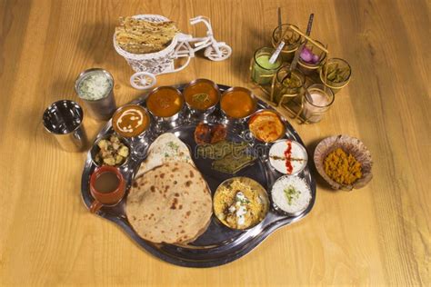 Mutton Thali with Vegetables, Rice and Rotis Stock Photo - Image of ...