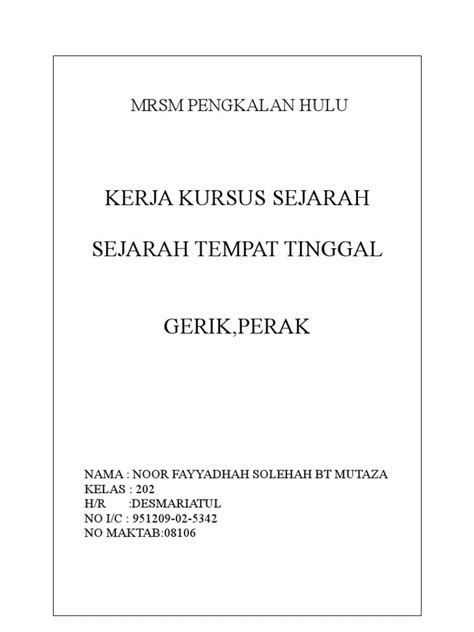 Folio Sejarah Tahun 4 Tempat Tinggal Saya Contoh Objektif Kajian