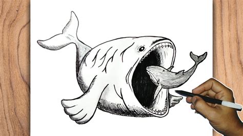 How To Draw A Bloop Attacking A Blue Whale Youtube