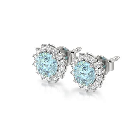 Boucles D Oreilles ADEN Or 585 Blanc Aigue Marine Et Diamant 2 61grs MATY