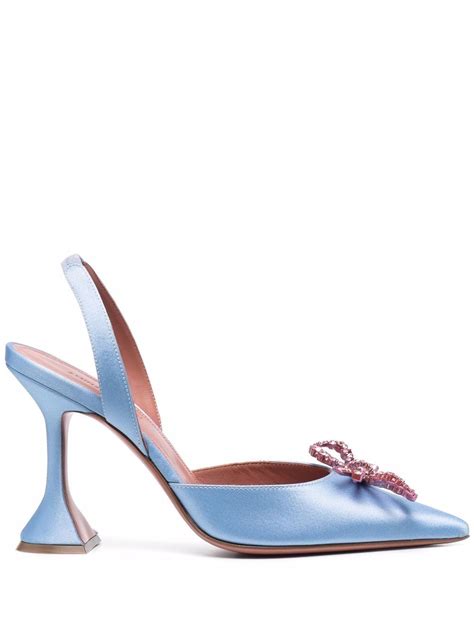 Amina Muaddi Rosie Crystal Embellished Satin Slingback Pumps In Blue