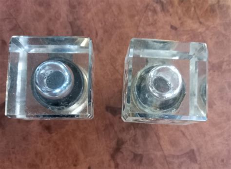 Pair S Inkwells Cut Glass And Brass Lids Ebay