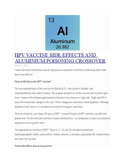 Hpv Vaccine Side Effects And Aluminium Poisoning Crossover Pdf Aluminium Diseases And