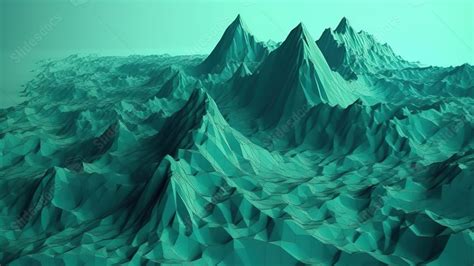 Fantastical Low Poly Mountain Range In A D Greenish Blue Topographic