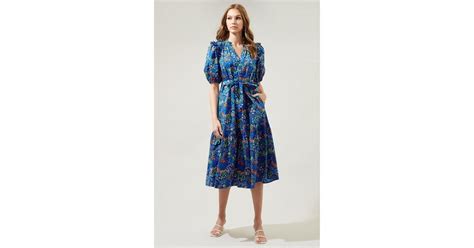 Sugarlips Ruya Floral Kellie Poplin Midi Dress In Blue Lyst