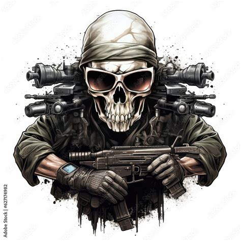 Military Emblems With Skulls In Pilot Tankman Soldier Navy Seal Helmets