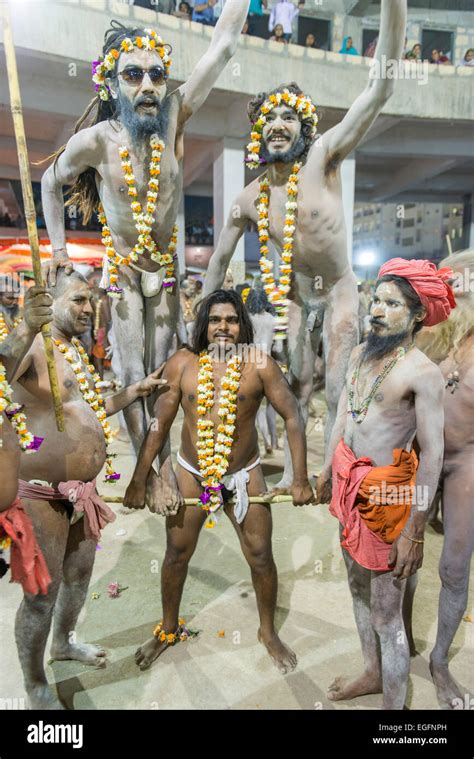 Naga Sadhus With Penis Around Stick Shivratri Bhavnath Mela Stock