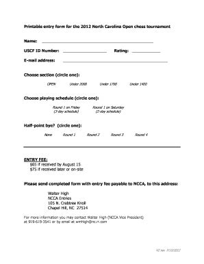 Fillable Online Printable Entry Form For The North Carolina Open