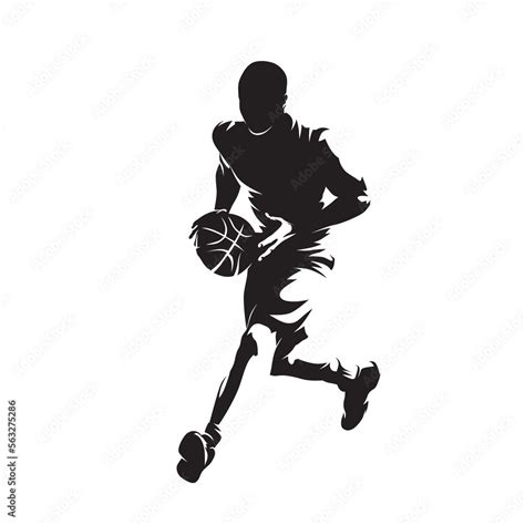 Basketball player with ball, isolated vector silhouette. Basketball logo, front view Stock ...