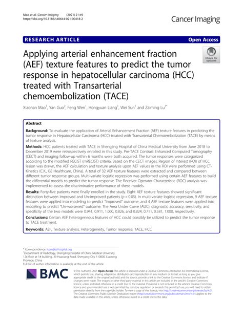 PDF Applying Arterial Enhancement Fraction AEF Texture Features To