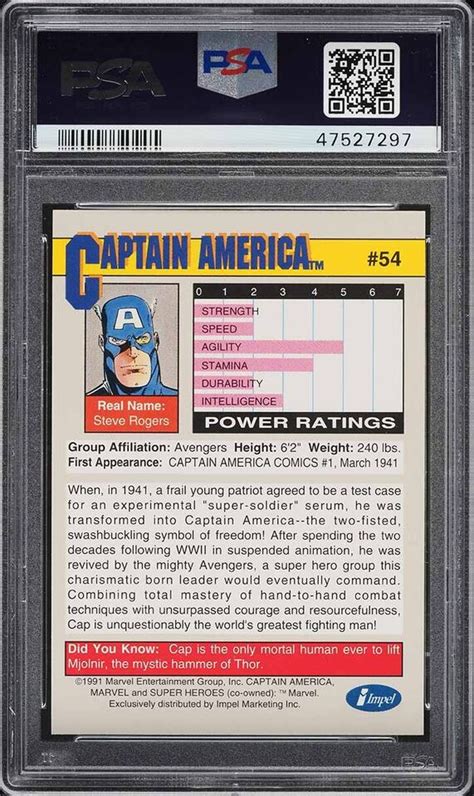 1991 Impel Marvel Universe Card 54 Captain America PSA 10 GEM MINT EBay