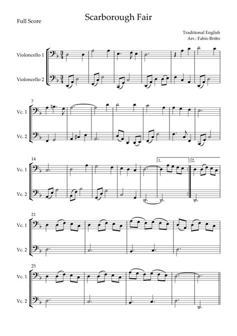 Scarborough Fair For Cello Duo Sheet Music Traditional English Cello Duet