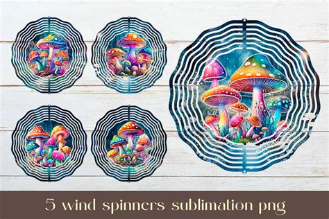 Mushrooms Wind Spinner Sublimation Forest Wind Spinner Design Bundle By