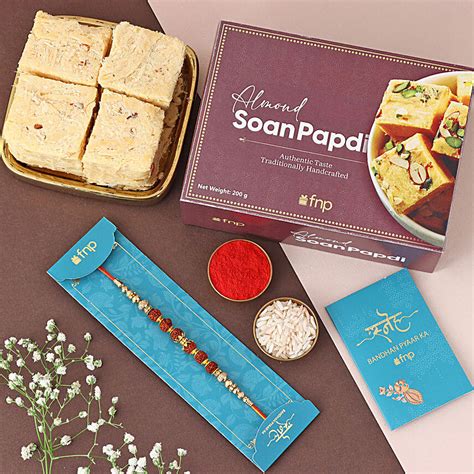 Buy Send Sneh Rudraksha Holy Rakhi Soan Papdi Box Online Fnp