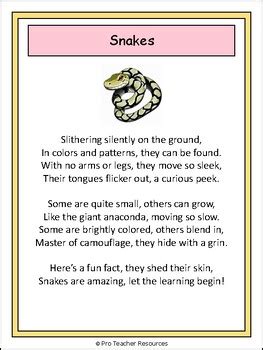 Snakes Poem Reading Comprehension Questions Worksheet By Pro Teacher