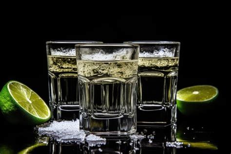 Premium AI Image | Black tequila shots with lime and salt