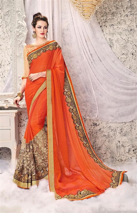 Party Wear Orange 4 Color Saree