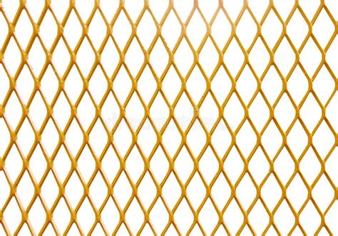 Gold Mesh Steel Fence Patterns Isolated On White Background Stock Photo