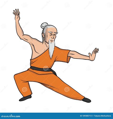 Kung Fu O Wushu Practicante Del Monje De Shaolin Viejo Maestro Arte