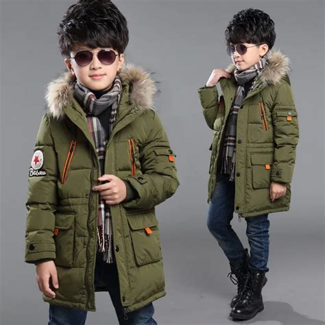 Winter Warm Boys Parkas Children Teenager Outerwear Long Hooded Boys ...