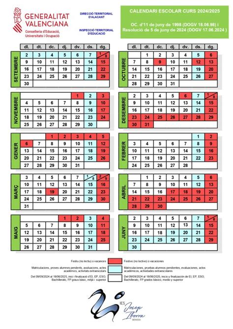 Calendari Curs Ies Josep Iborra